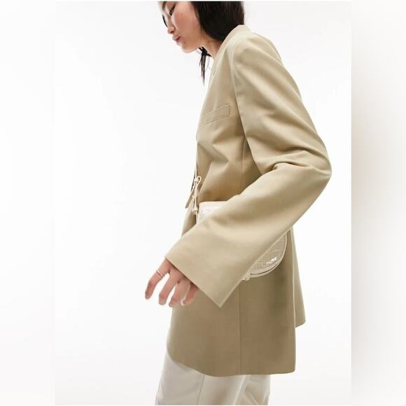 TOPSHOP‎ Button Dad Blazer Oversized Suit Jacket Asymmetrical Beige NWT Size 4 - Picture 2 of 11